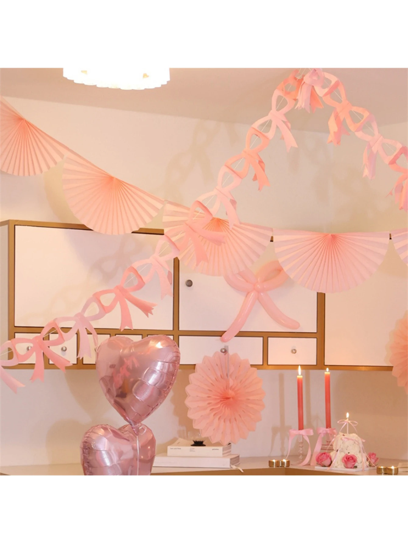 Blue and pink paper bow flag party birthday festival wall decoration two-color splicing flag small fresh style decoration