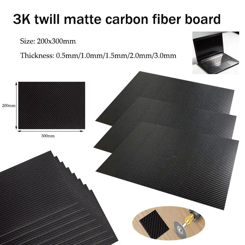 1 Stück 200mm X 300mm Kohlefaserplatte, Dicke 0,5/1,0/1,5/2,0/3,0mm, Hochfeste Verbundwerkstoffplatte aus Kohlefaser