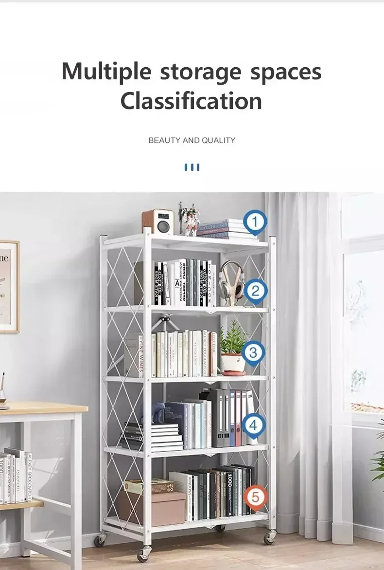 Description Picture 5 of itemStorage Rack Foldable Large Iron Frame Metal Storage Folding Kitchen Shelf No Installation Flower Stand Book Shelf Furniture
