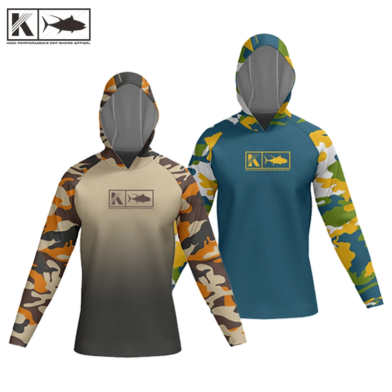 Koofin Fishing Shirts Men Long Sleeve Fishing Clothing Hooded UV Sun