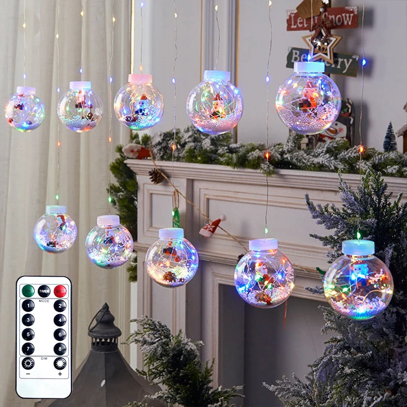 8 Mode Christmas Wishing Ball String Lights, 9.84ft 10 Lights Xmas Santa, Snowman, Curtain Lights for Home Window Ornaments 2