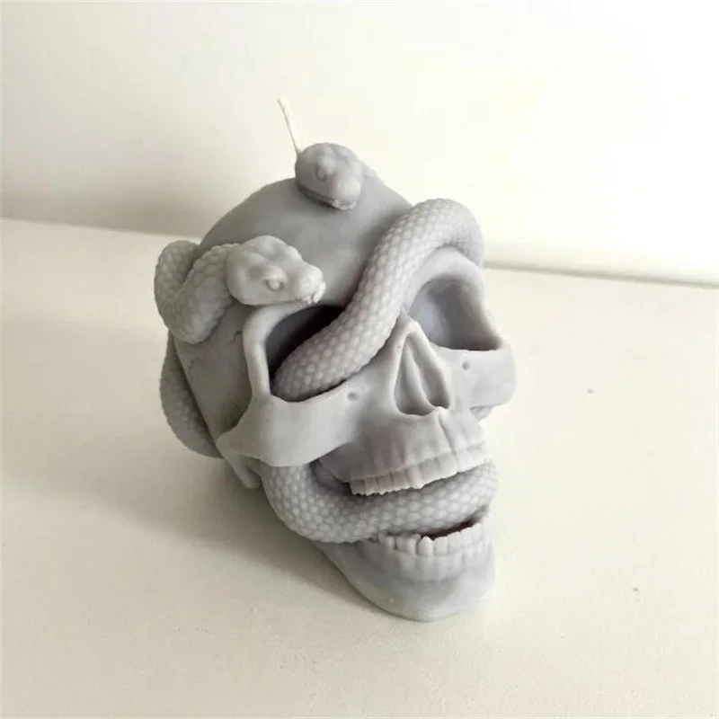 Skull Snake Head DIY Epoxy Resin Mold Double Snake Silicone Molds Halloween Haunted Horror House Desk Decor Candle Mold