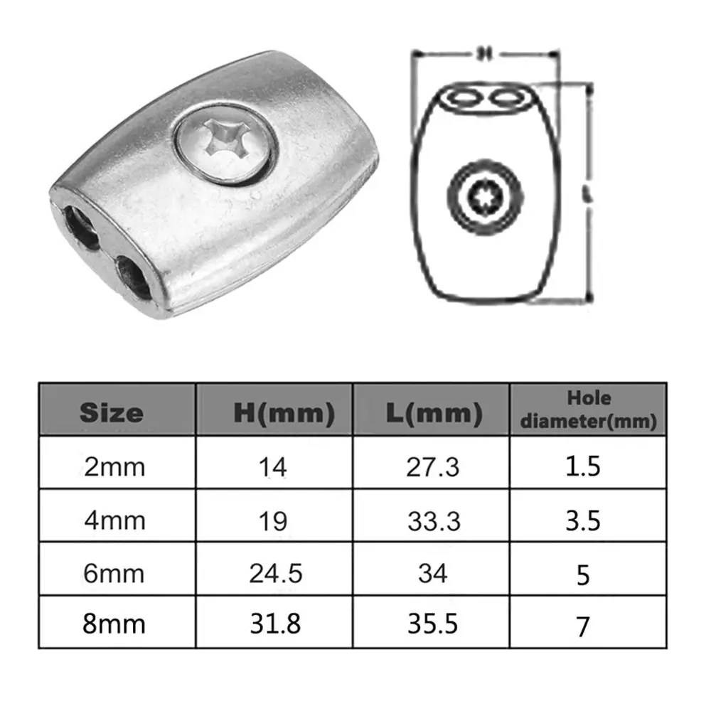 Cable Clip Double Hole Steel Wire Rope Fixing Clip 2/3/4/6/8mm Zinc Alloy Wire Ferrules Easy To Install Durable DIY Cable Clip Hardware