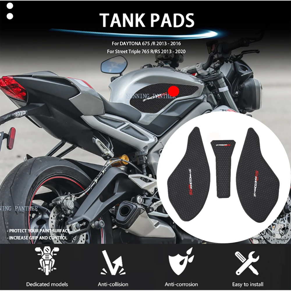 Moto Gymkhana Anti-Slip Tank Pads Sticker Side Gas Knee Grip Traction Pads For Daytona 675 /R Street Triple 765 R/Rs 2013 - 2020
