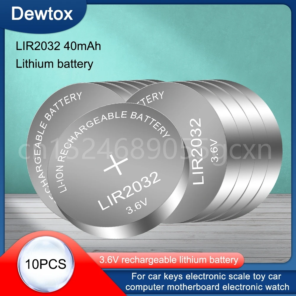 New! 10pcs/lot LIR2032 3.6V Li-on Rechargeable Button Coin Cell Battery Can Replace CR2032 for watches