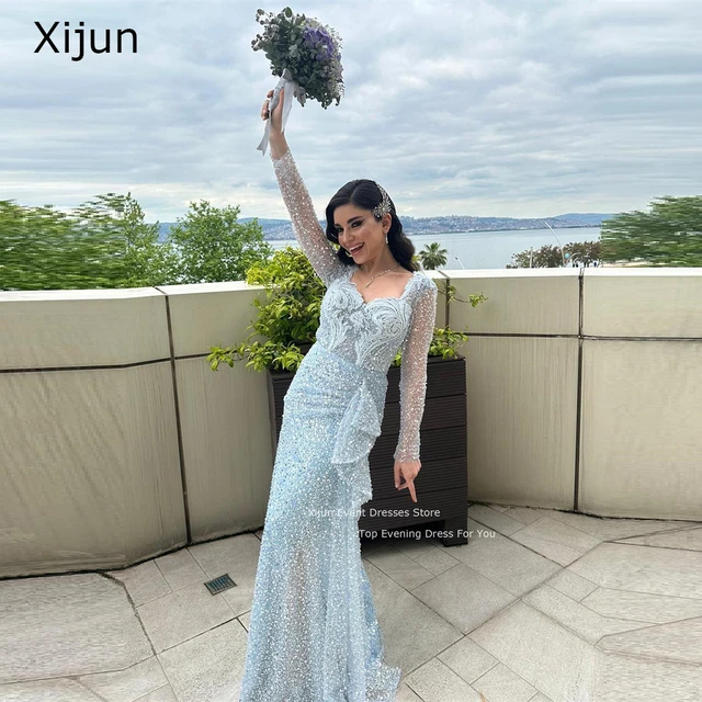 Luxury Sparkle Evening Dresses Long Sleeves Beads Crystals Prom Dress  Exquiste Birthday Wedding Party Gowns Robes De Soirée - AliExpress
