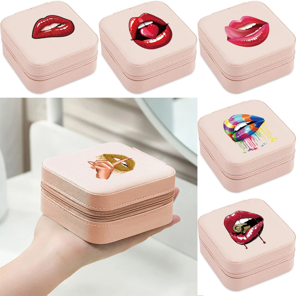 

Travel Portable Jewelry Box Double Storage Ring Earrings Organization New Mouth Pattern Zipper Bag Large Flap Leather Double Box