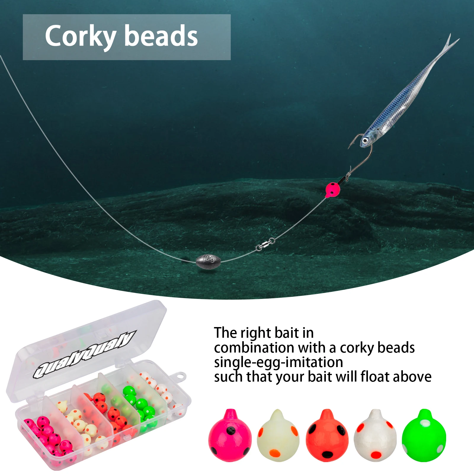 50pcs/box Fishing Beads 6mm 8mm 10mm Luminous Round Fishing Space Beans  Soft Rubber Rig Lure Accessories