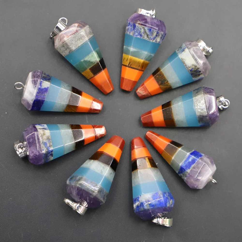 

New Natural Stone 7 Chakra Pendants Pendulum Healing Reiki Charms Making Diy Fashion Jewelry Necklace Accessories 1Pc Wholesale
