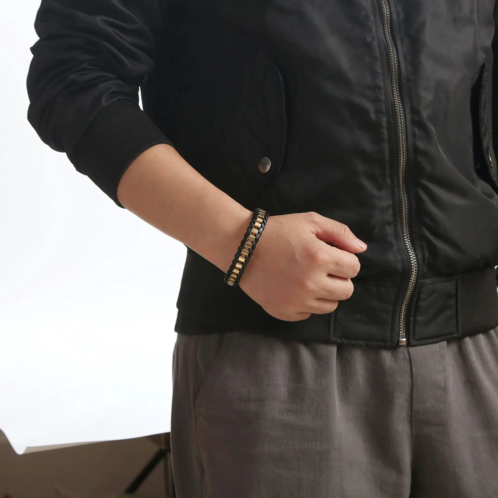 Classic Hand Woven Stainless Steel Leather Bracelets For Men Gold Black Color Charming Jewelry Punk Hip-Hop Bracelets Gift - Image 5