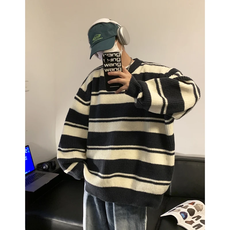 

Streetwear Casual Men Sweaters Streetwear Round Neck Winter Oversized Korean Unisex Knitted Pullovers M-5XL