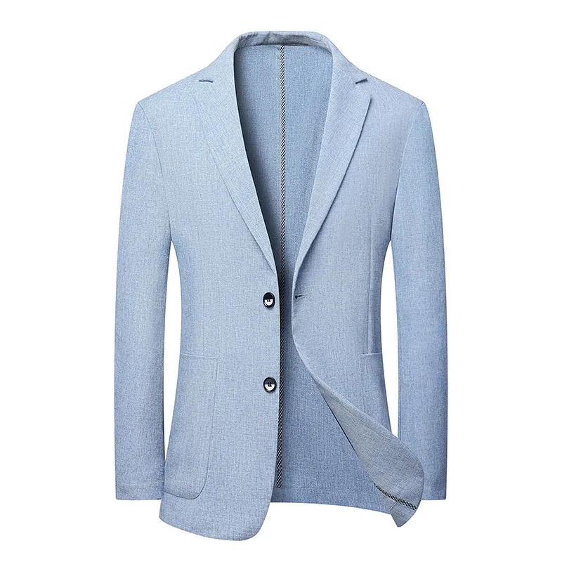 Summer Ice Silk Blazers Elasticity Men's Thin Windbreak Classic Solid Color Casual Business Suit Jackets Office Social Coat