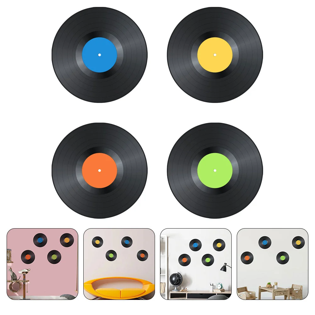 

4 Pcs Vinyl Record Wall Sticker Cutainsforbedroom Housewarming Gift Records Decor Pvc Decal