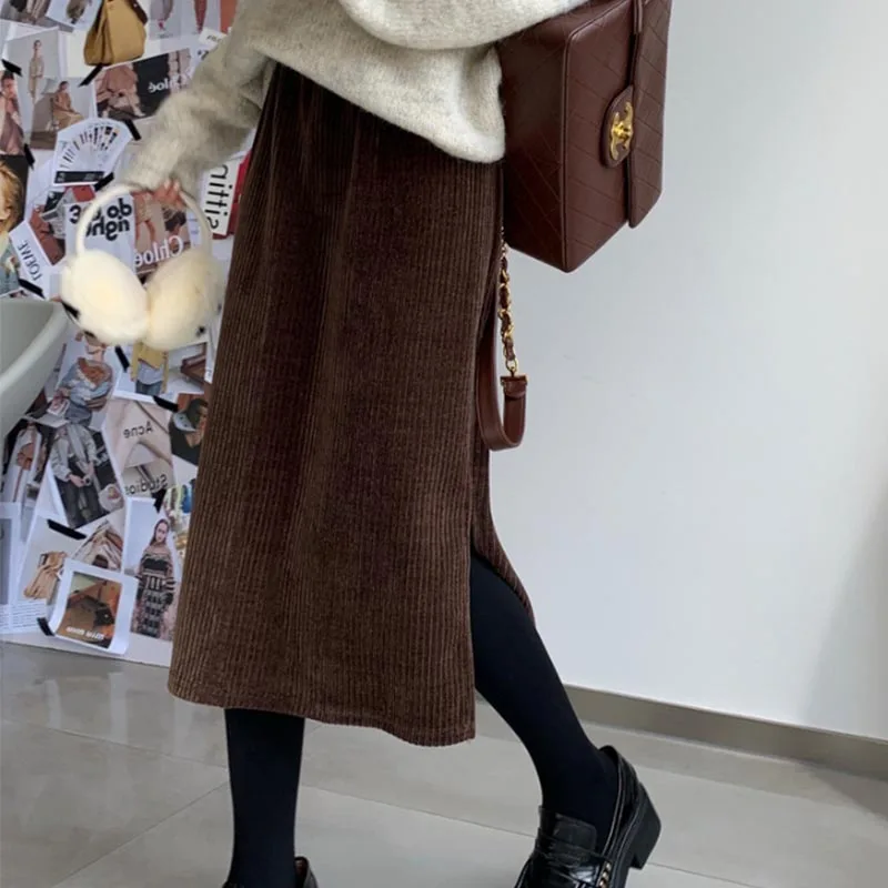 Maternity Fashion Clothes Fashion Skirt for Pregnant Women Winter Fall Design Adjustable Waist Loose Split Mid-length Skirt
