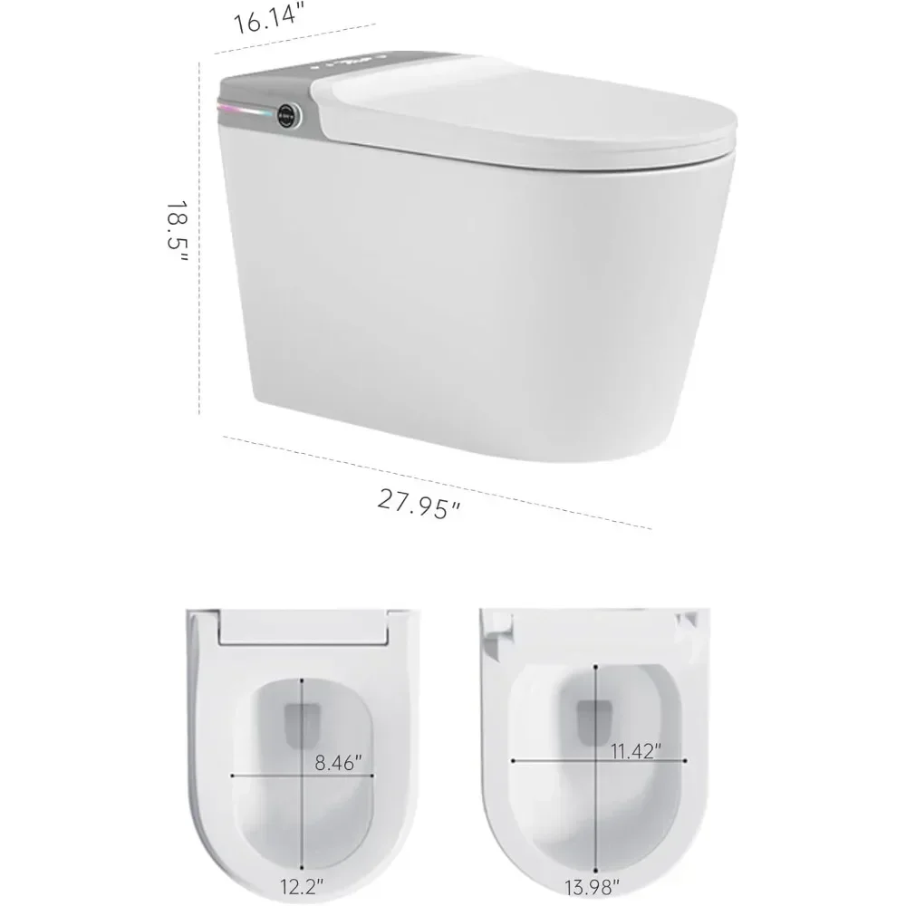 Smart Bidet Toilet with Remote Control，LED Display Aromatherapy System Warm Water & Dry Off Seat Flush Foot Sensor，Smart Toilet 2