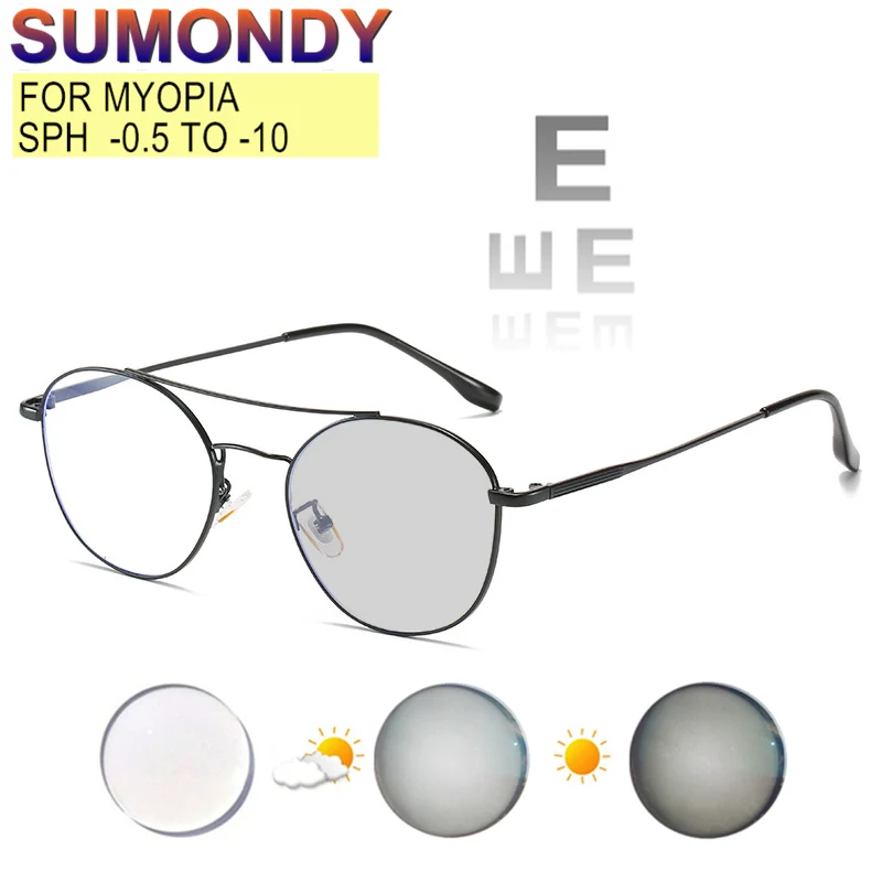 

Photochromic Or Blue Light Blocking Myopia Glasses -0.5 to -10 Women Men Alloy Frame Nearsighted Prescription Spectacles UF116