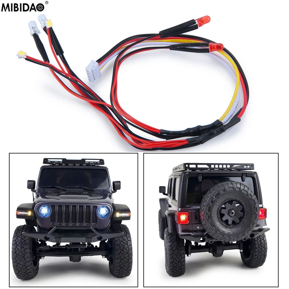 MIBIDAO RC Car Front & Rear LED Light Headlight Taillight For Kyosho Mini-Z 4X4 Jeep Wrangler Unlimited Rubicon 1/24 RC Crawler