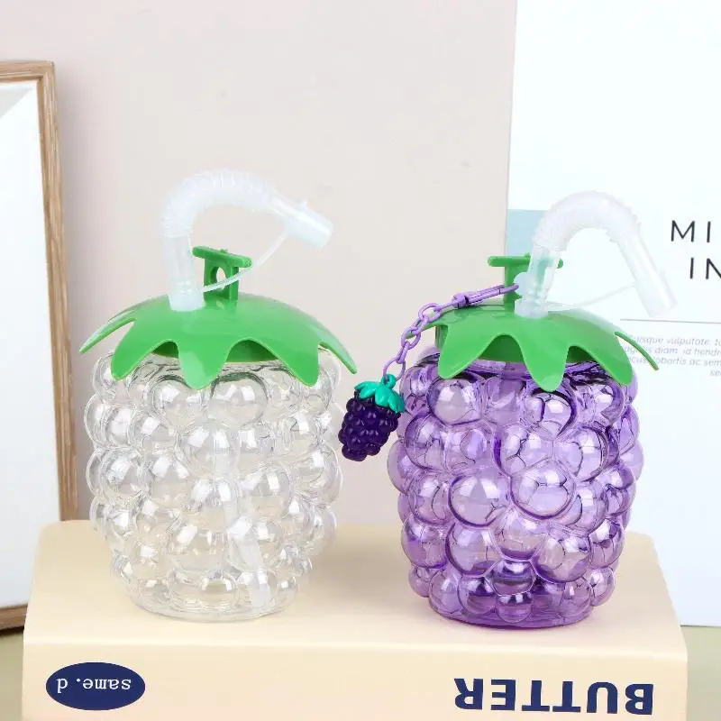 Summer Drink Cup Beach Pool Parties, Portable Grape Shaped Straw Water Bottle