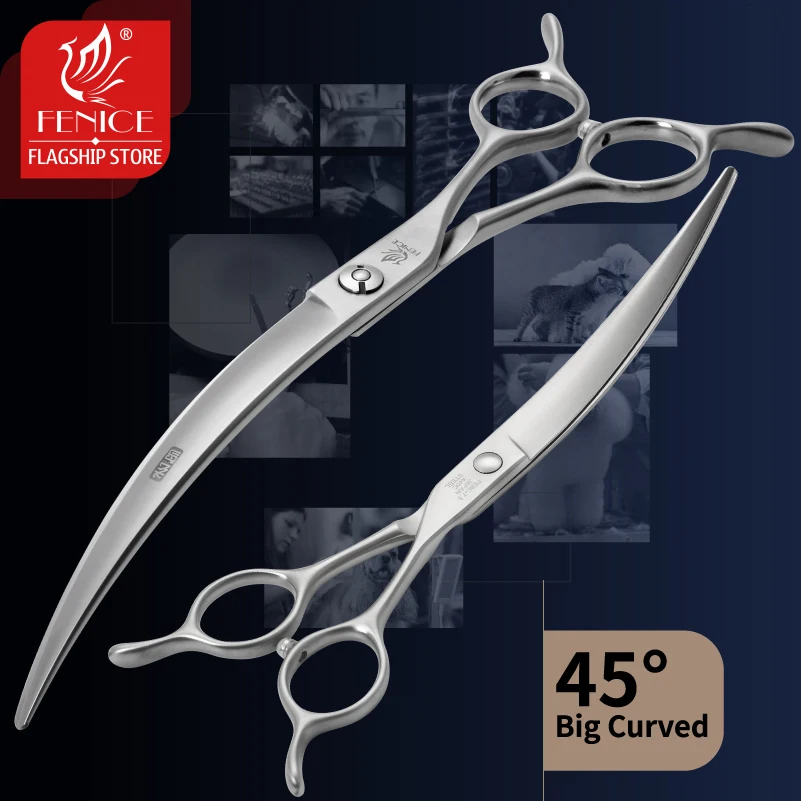 Fenice 6.0/6.5/7.0/7.5inch Big Curved Scissors 45° Curved Scissor for Dog Beauty Scissors Pets Dog Grooming Tools Dog Haircut