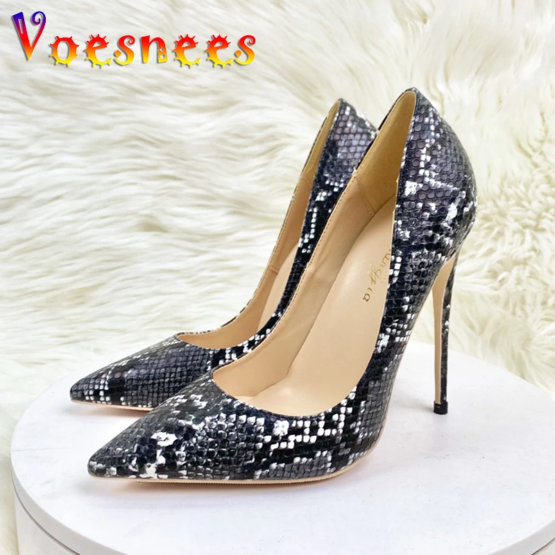 

Plus Size 43 Snake Skin Patterned High Heels 2023 New Autumn Pointed Toe Party Shoes 12CM Fashion Design Club Temperament Pumps