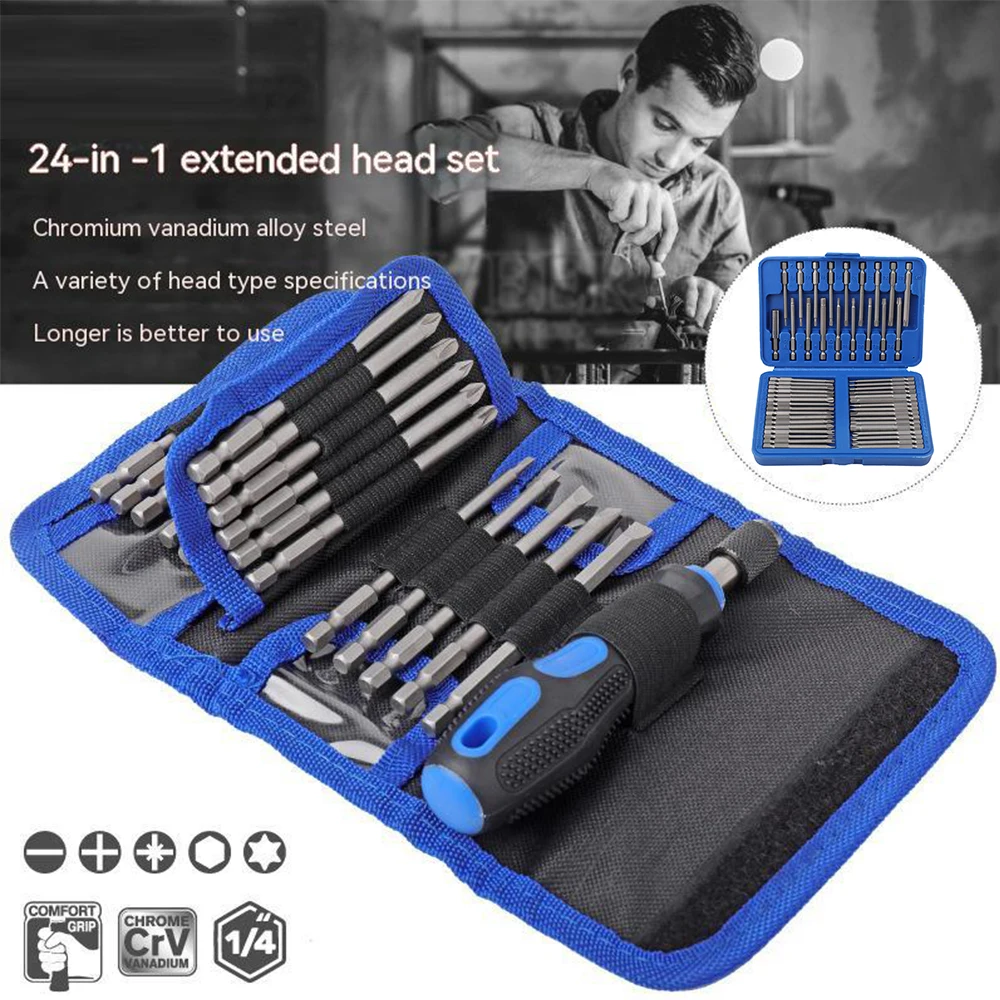 Screwdriver set 1/4 Power Magnetic Screwdriver Drill Bit Holder Electric Mini Long Bit Screwdriver CRV Long Bit Set With Handle 1 4 inch hex rod shank long handle screwdriver tip holder extension bit set holder 60 75 100 150mm extension rod tools