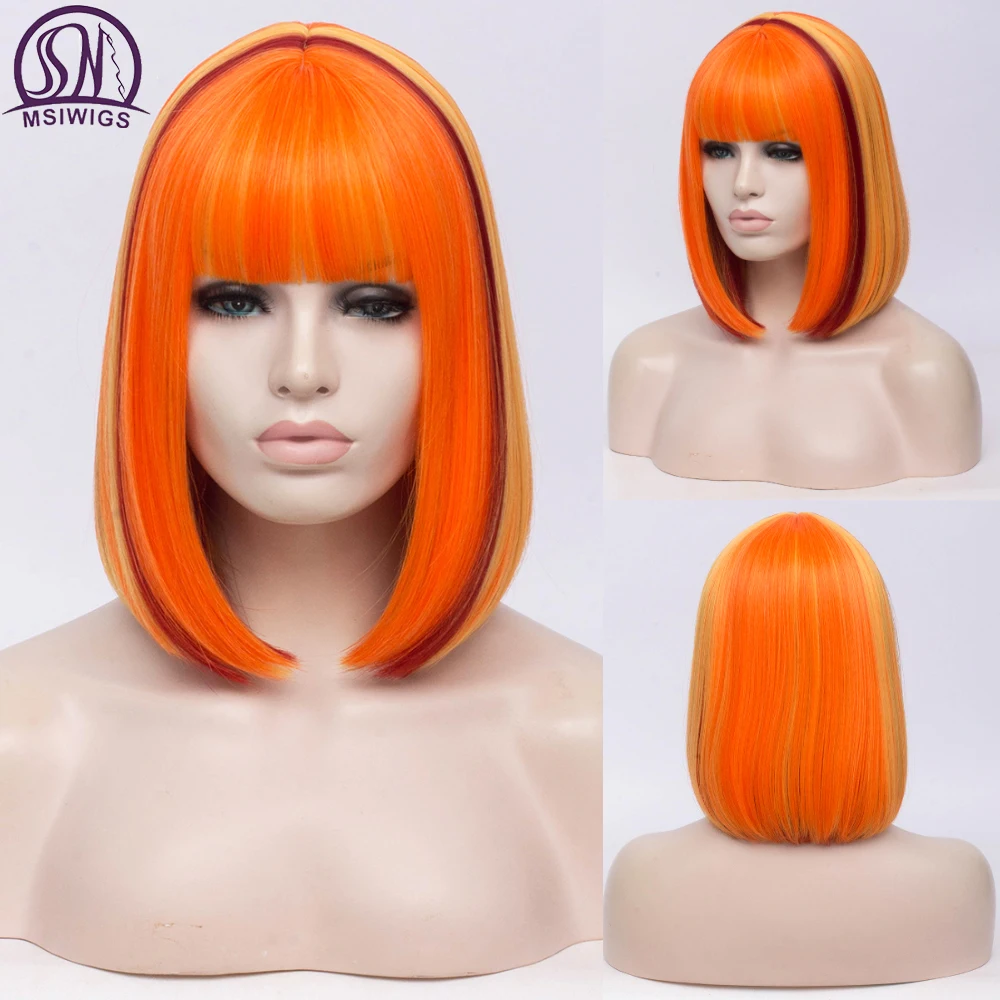 MSIWIGS Two Tones Bobo Cosplay Wigs Women Pink Blue Mixed Straight Wig with Bangs Short Synthetic Hair Wigs abstract nature tropical boho leaf minimalist art with warm earthy tones and pastel colors with solid and soft gra jigsaw puzzle