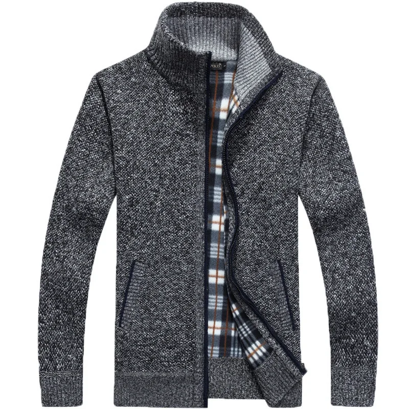 

Men's Knitted Sweater Coat Off Long Sleeve Winter Thick Cardigan Fleece Full Zip Male Causal Plus Size Clothing for Autumn