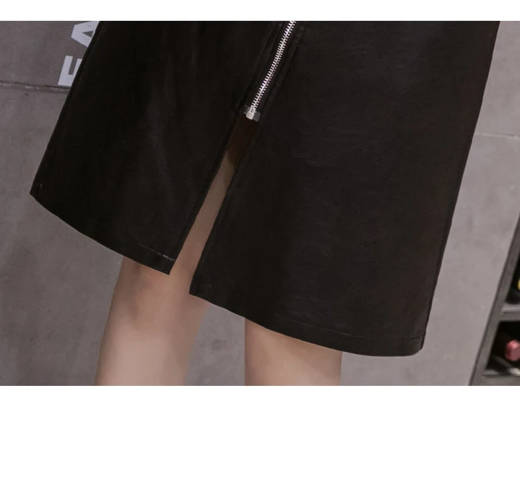 skirt top Zipper Plus Size Black Pu Leather Skirt Women Korean Fashion High Waist Winter Lady Office Streetwear Sexy Slit Woman Skirts long skirts for women