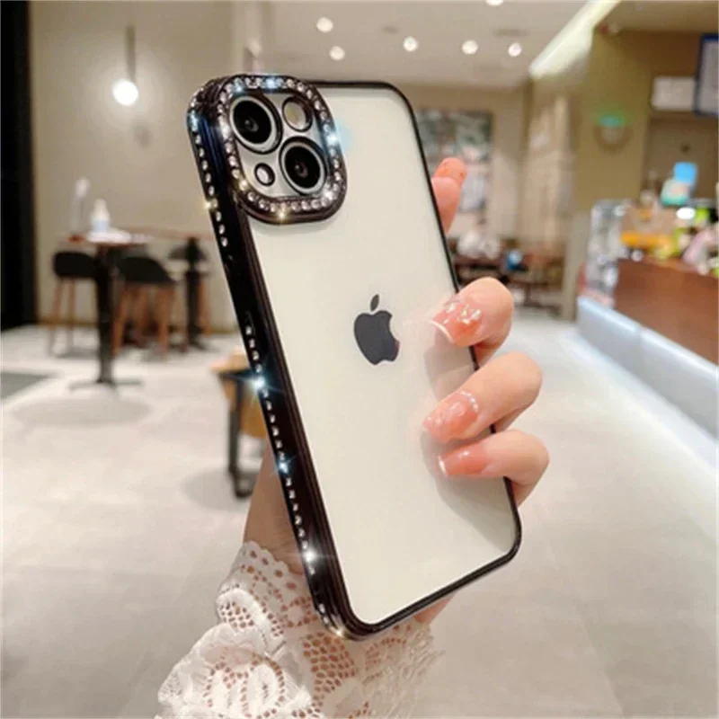 

Transparent Diamond Phone Case Silicone Soft Shell for iPhone 15 14 13 12 11 Pro Max XR XS max Simplicity Fashion Bling Cover