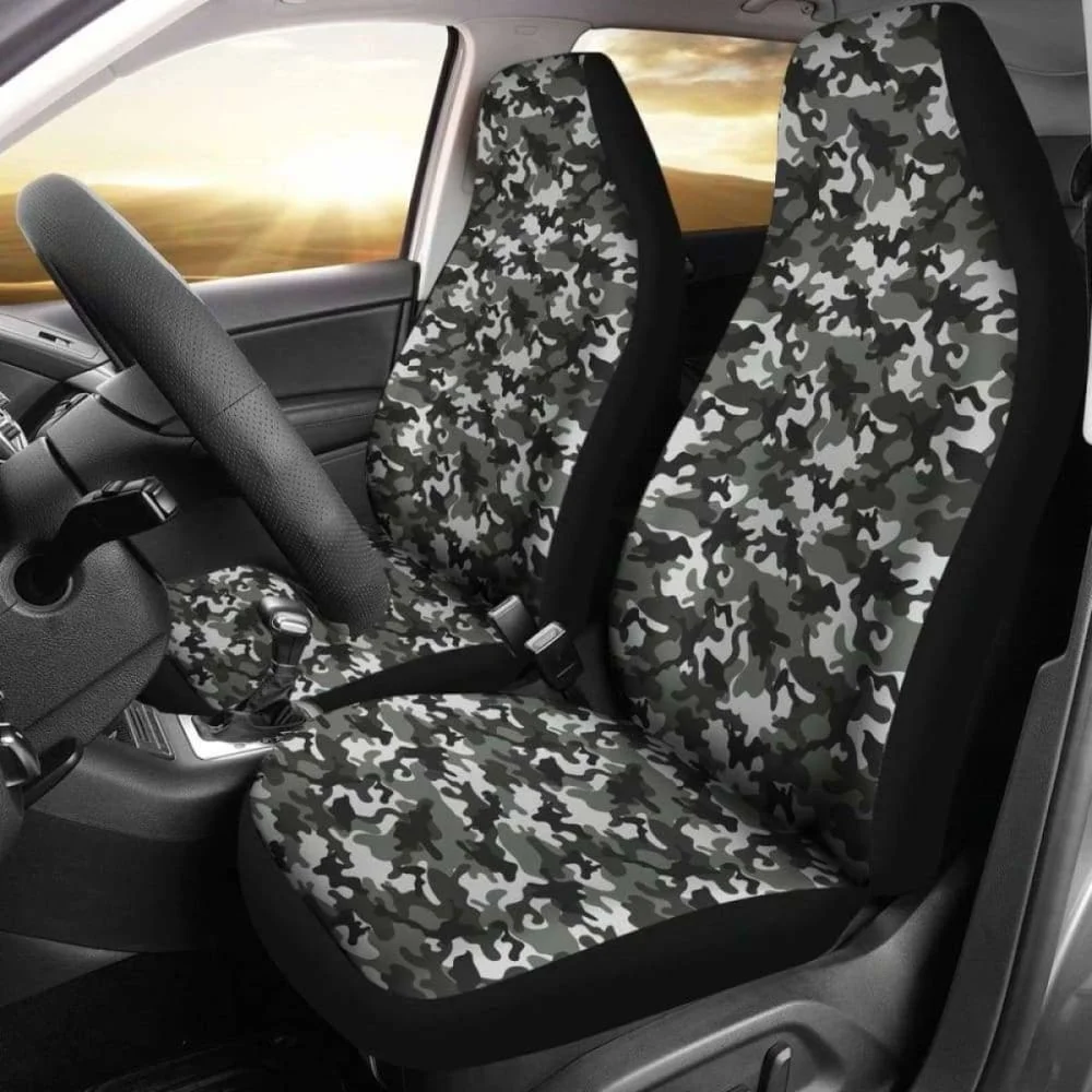 

Black Gray Camouflage Car Seat Covers,Pack of 2 Universal Front Seat Protective Cover
