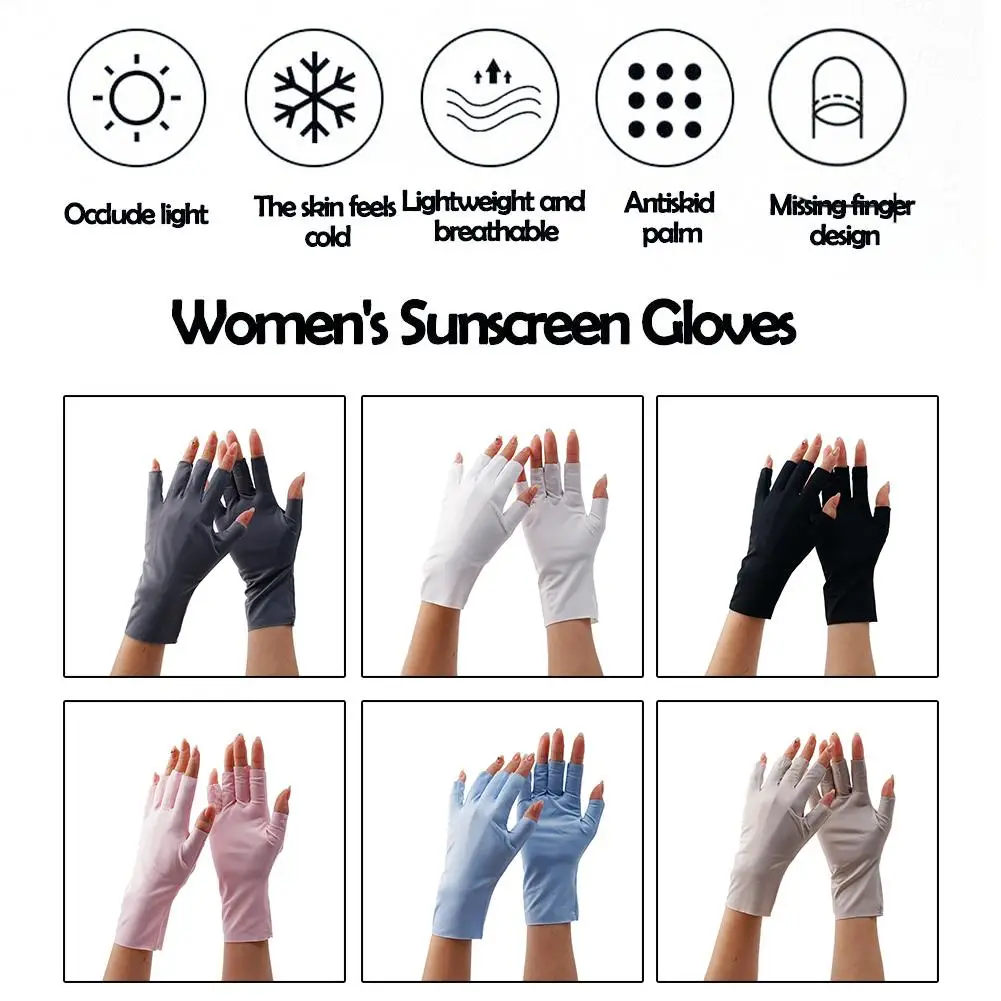 

Women Sunscreen Fingerless Gloves UV Protection Half Finger Gloves Summer Sunblock Glove Thin Mittens For Outdoor Golfing R F9I7