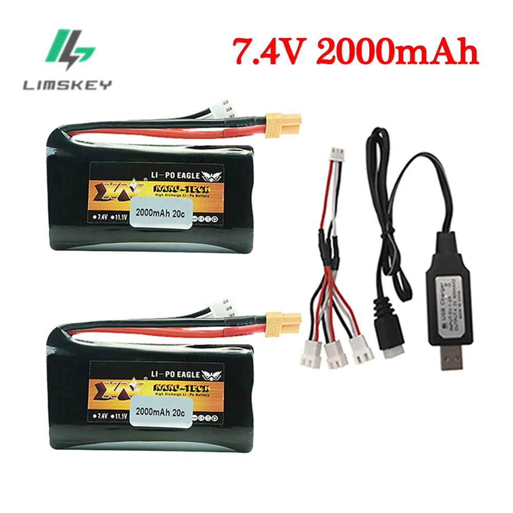 7.4 V 2000Mah Batteria Agli Ioni Di Litio Xt30 Spina Per Huina 580 1580 1583 Rc Toys Parts 7.4 V 2S Batteria Per 1580-005 Huina 580550 583 582