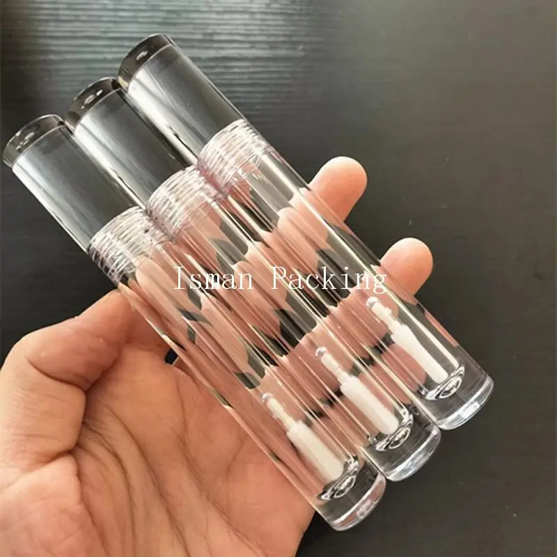 

50Pcs hot sale round transparent lipgloss packaging bottle clear crystal lip gloss wand tubes with soft brush 5ml