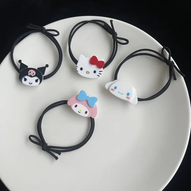 Sanrio-귀여운 아크릴 헤어 로프 Mymelody Cinnamoroll Kuromi Ins 소녀 하트 한국 일본 커플 만화 모자, 카와이 선물