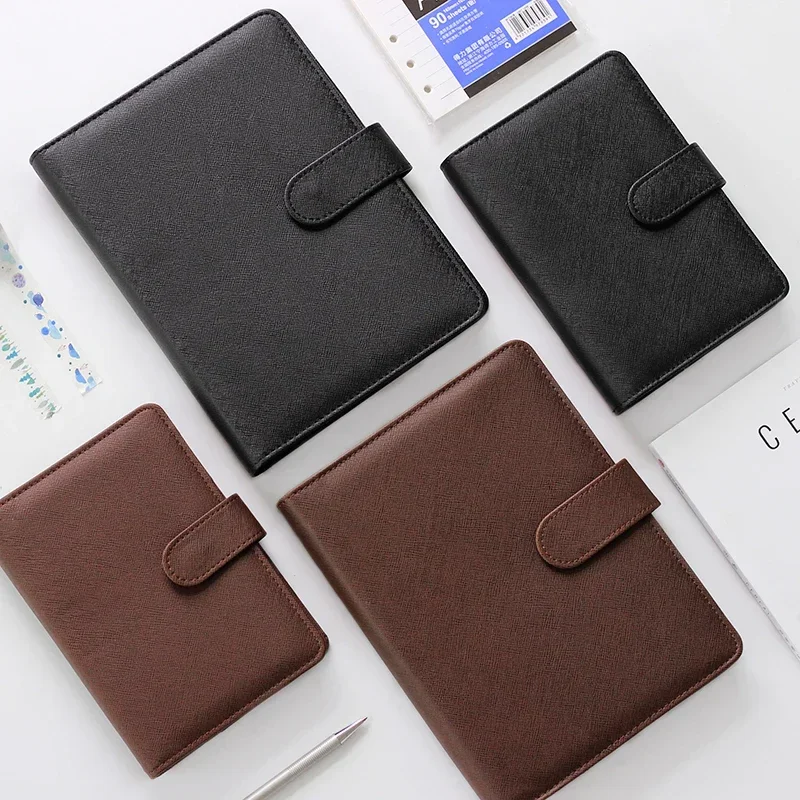 

Black Loose-leaf Planner Portable Brown Stationery Notebook Office Detachable Buckle Workbook Thick Ring Business