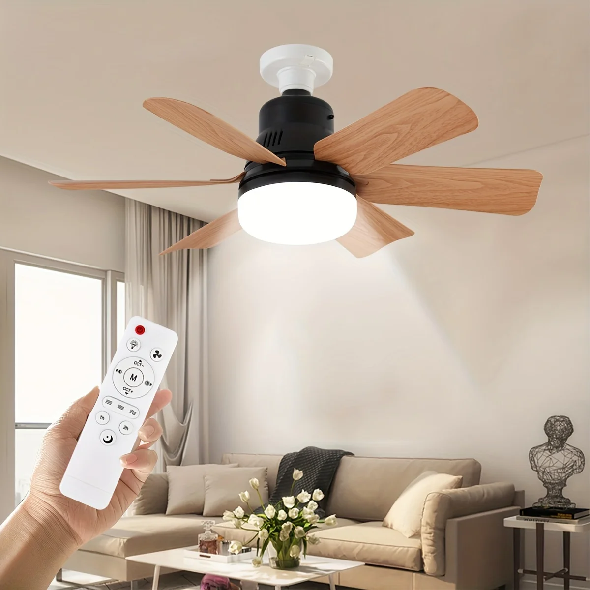 LED 40W Socke Ceiling Fan with Light 20.5in Screw Ceiling Fan with Lights Remote For Edroom/Garage/Kitchen