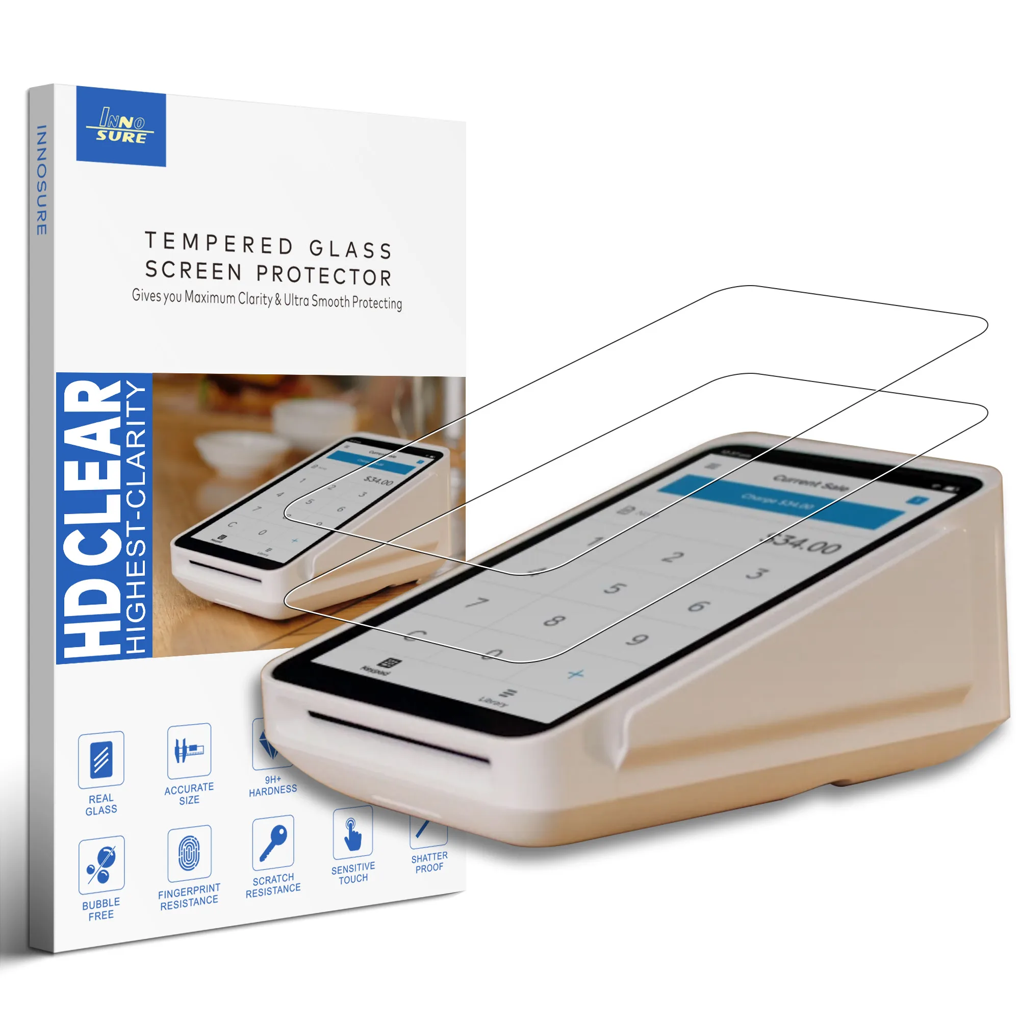 Proteggi schermo in vetro temperato progettato per la macchina per carte di credito con terminale quadrato Touchscreen da 5,5" antigraffio/impronta digitale