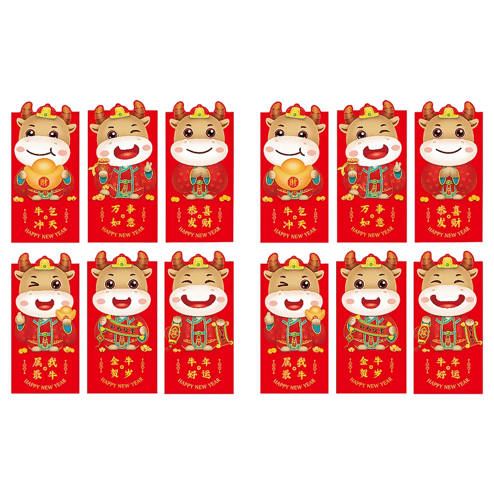 

12 шт. конверты, новогодние пакеты Hong Bao, подарочные конверты 2021 знак зодиака, подарки на Новый год Ox