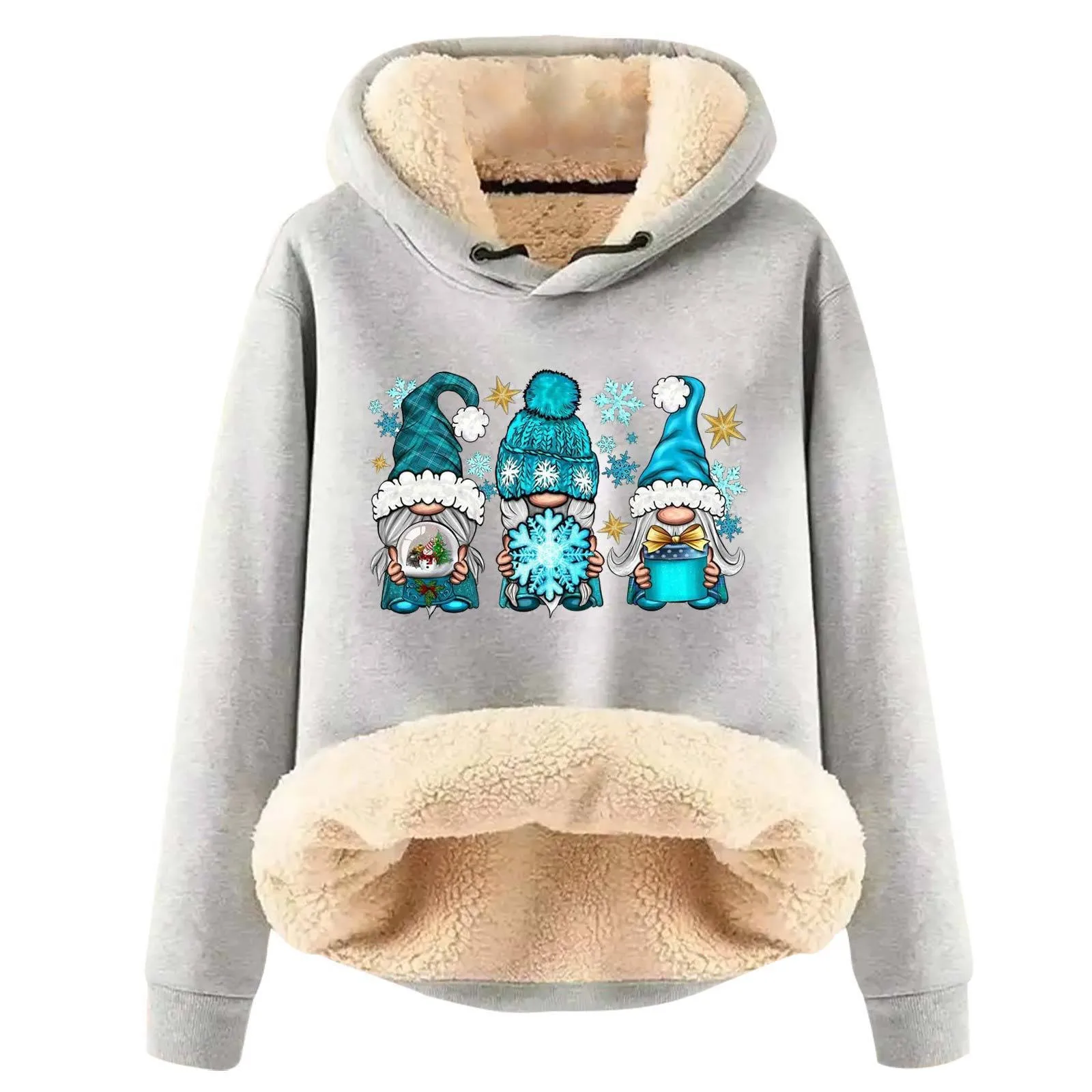 Women's Long Sleeved Christmas Printed Fleece Warm Hooded Lightweight Sweatshirts for Women Womens Graphic Long Sleeve