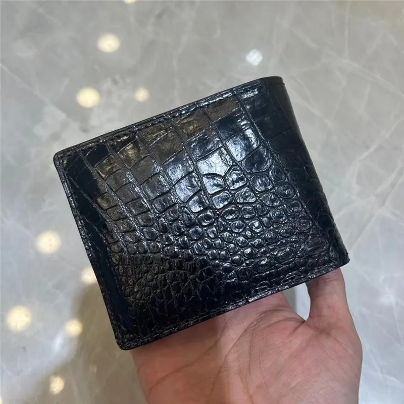 Authentic Exotic Alligator Leather Classic Black Men's Short Card Holders Genuine Real Crocodile Skin Male Small Bifold Wallet 2