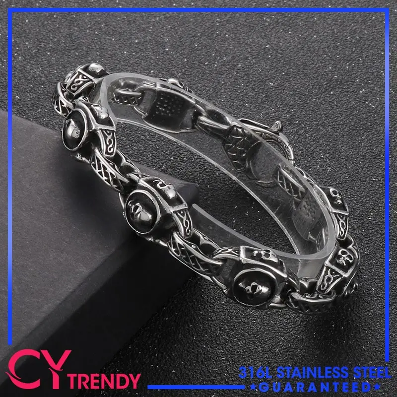 

Punk Style Vintage Personalized Stainless Steel Men's Dark Ghost Skull Head Wired Chains Bracelet