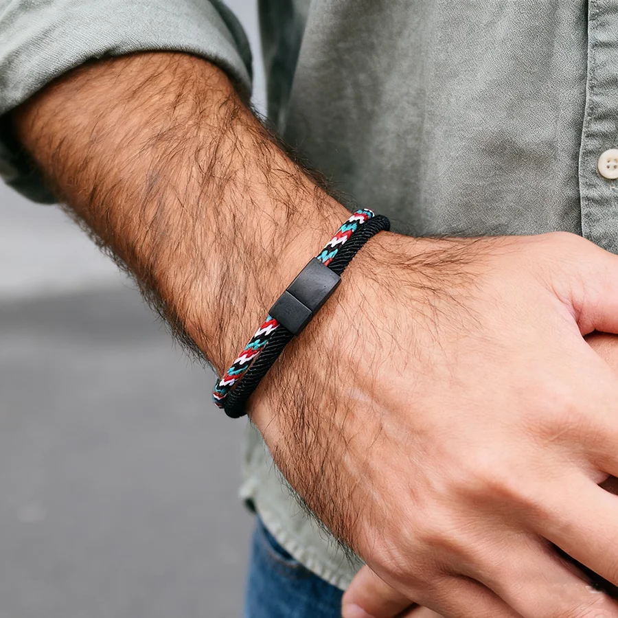 Stainless Steel Magnet Buckle Paracord Bracelet for Men