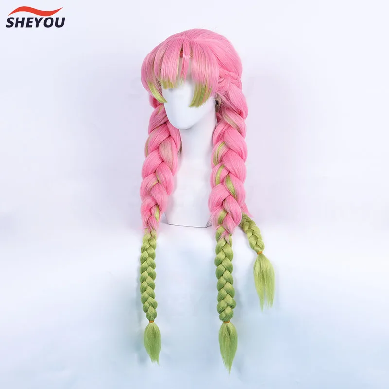 Magas légnyomású levegő minőségű kanroji mitsuri cosplay Paróka Anime stv Zsozsó Rózsi Gabalyodik Ellenálló Szintetikus haja Halloween wigs + Paróka kupak