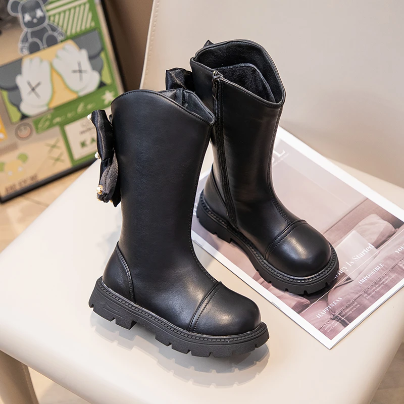 Girls Leather Mid Calf Boots Winter Kid Boots