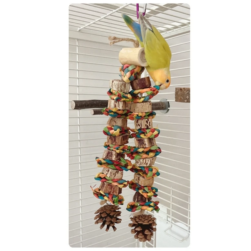 Large Bird Toy Birdcage HangingToy NaturalPinecone Block Parrot Chewing Toy Climbing Swing Toy for Lovebirds Cockatoos 3