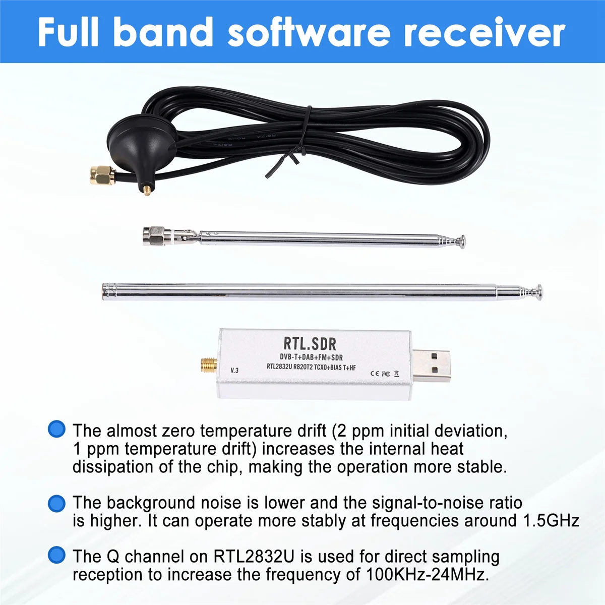 RTL-SDR Blog RTL SDR Receiver V3 RTL2832U 0.1MHz-1.7GHz TCXO SMA Software Defined Radio Receiver With Antenna NND software defined radio