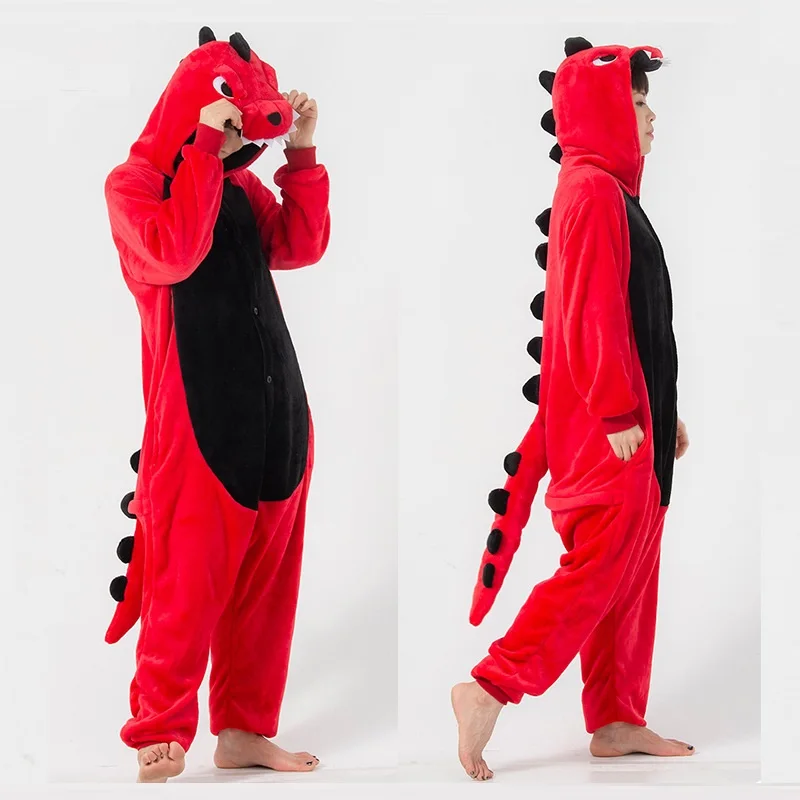 Kigurumi Adults Dinosaur Pajamas Animal Onesies Cosplay Costumes Jumpsuit Hooded Sleepwear Halloween One Piece for Performing