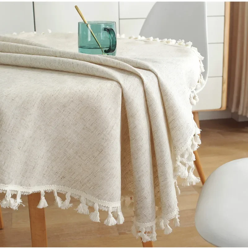 French Round Tablecloth Household Circular Table Cover Linen Cotton Tablecloth with Tassels Home Party Wedding Kitchen Decor 2