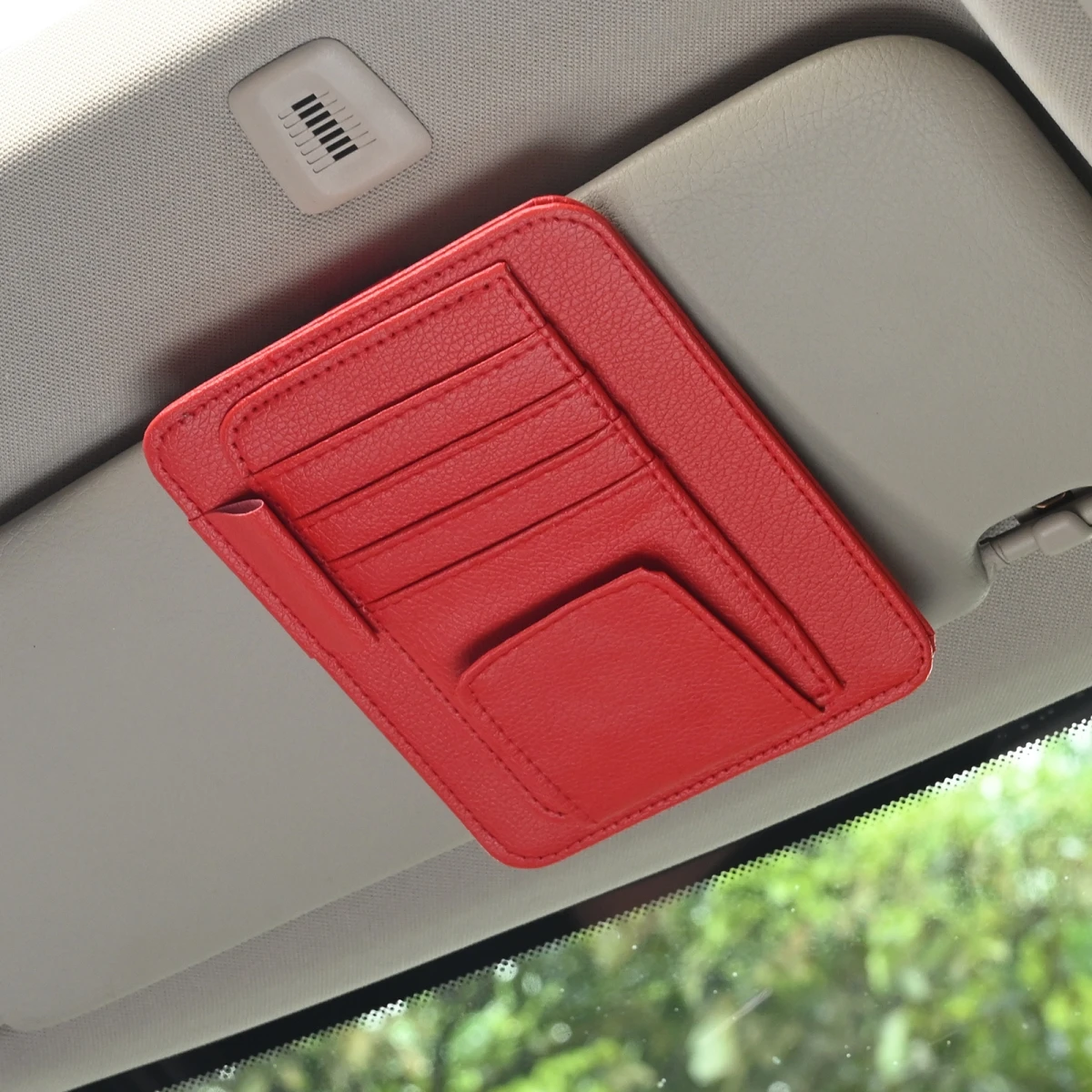 PU Leather Car Sun Visor Card Holder Multi-Pocket Car Interior