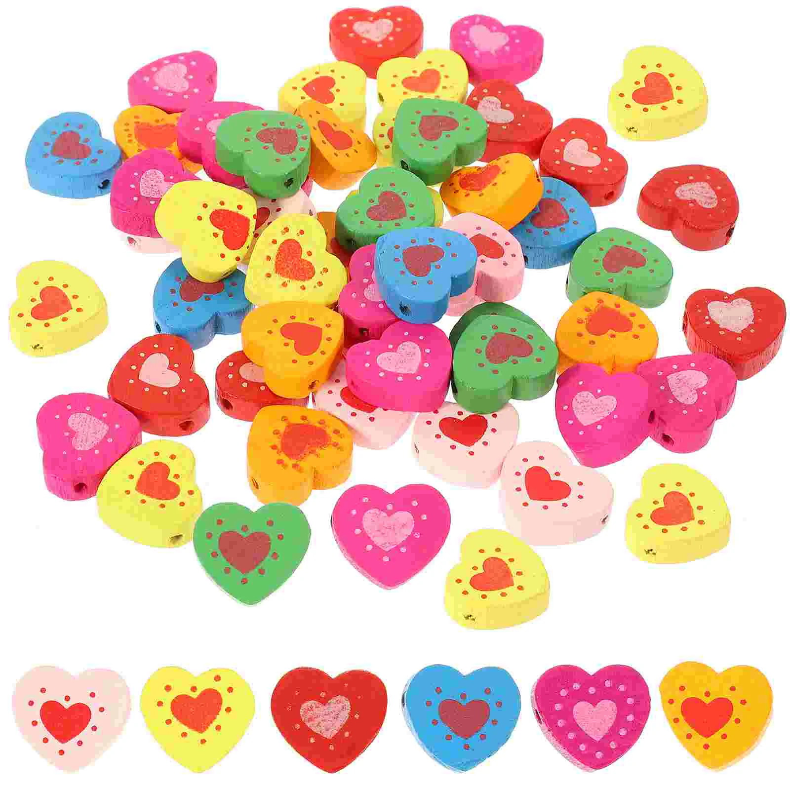 

50pcs Heart Shape Beads Jewelry Wooden Spacer Beads DIY Valentine's Day Jewelry Beads